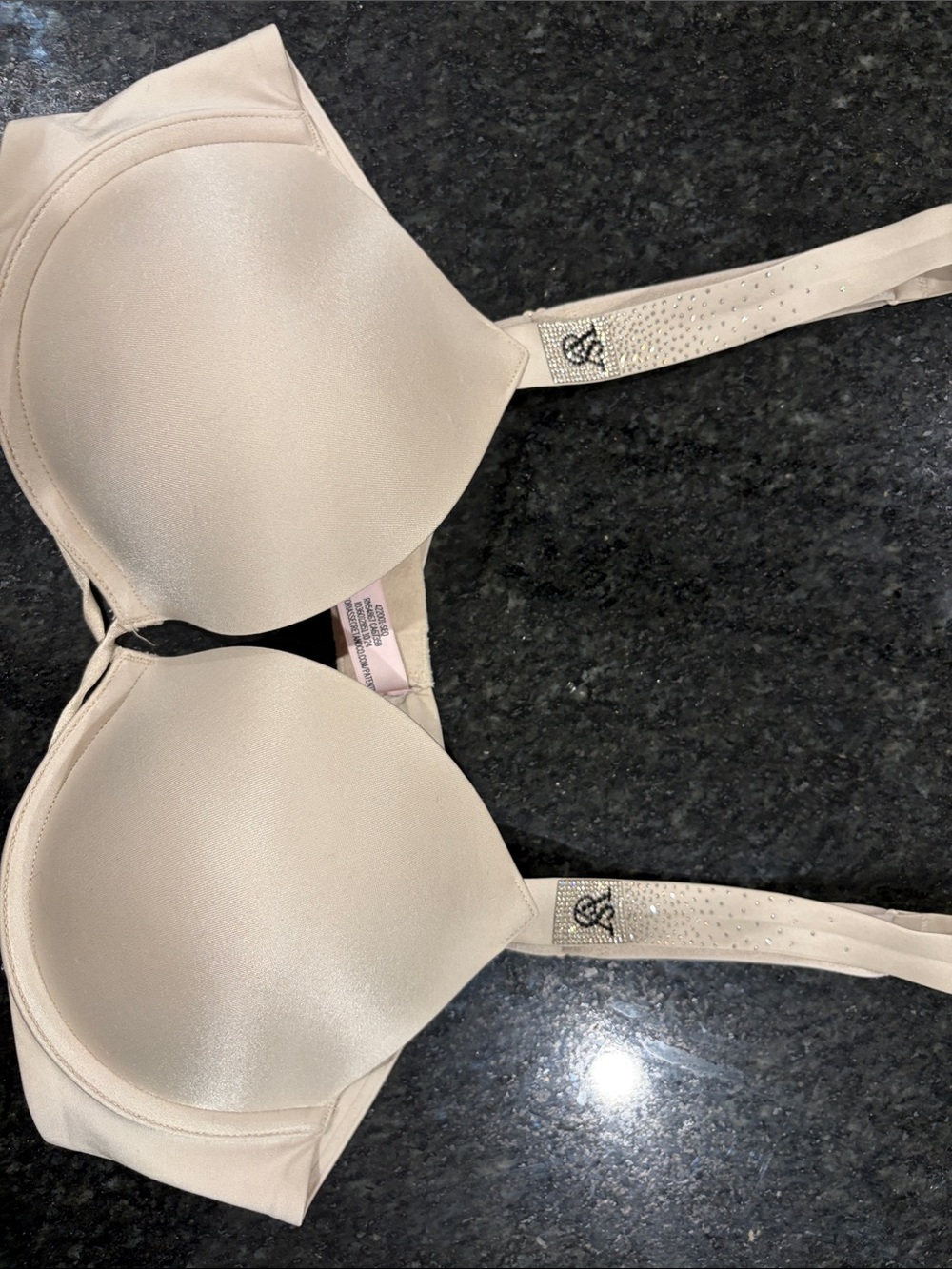 Victoria's Secret Beige push up T-Shirt Bra with Rhinestone Straps 38B